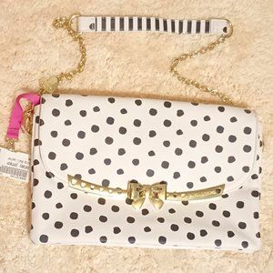NWT~Betsey Johnson Serenity Dots Shoulder Chain/Clutch Leather Purse